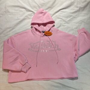 Von Dutch Rhinestone Pink Hoodie, Women’s size medium, NWT!